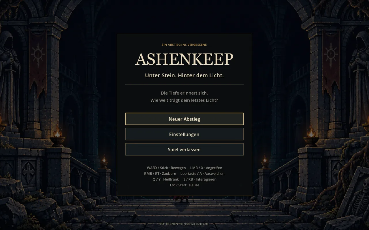 Ashenkeep Godot-Edition – Natives Pixel-Roguelite mit elf Tiefen und Gamepad