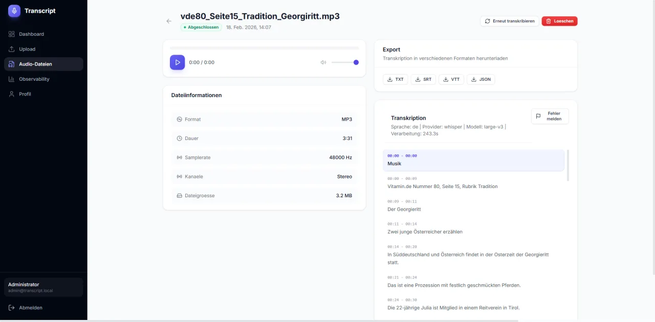 Transcript – Audio-Transkriptions-App mit Sprecher-Diarisierung