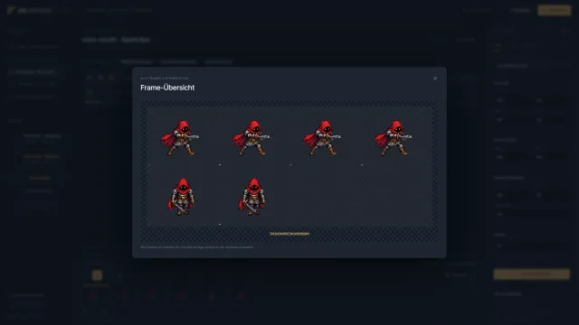 Pix Animator Frame-Übersicht – alle Frames eines Angriffsclips auf einen Blick