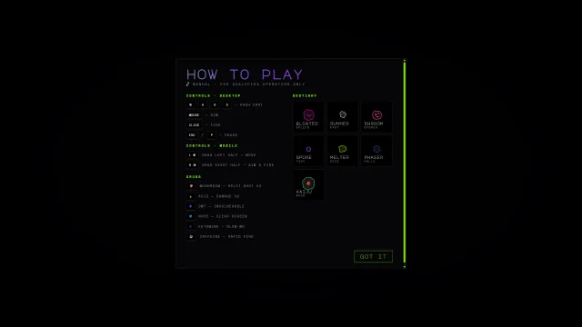 Nuclear Zombies in Space Anleitung mit Steuerung, Drogen-Pickups und Bestiarium