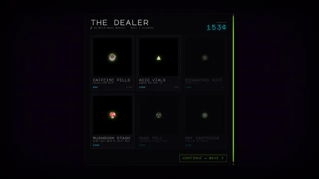 Nuclear Zombies in Space Shop The Dealer zwischen zwei Wellen mit dauerhaften Upgrades