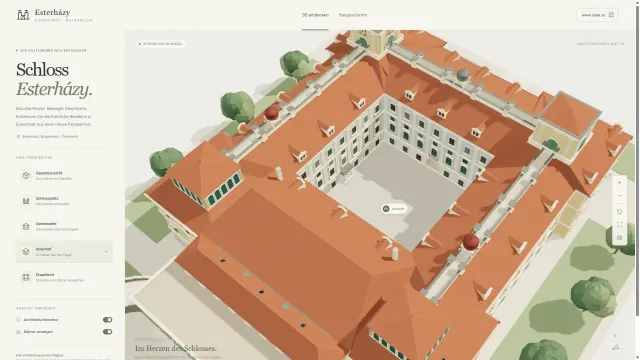 Esterhazy Innenhof – Blick von oben in den Hof zwischen den vier Flügeln